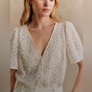 Sezane Emma Blouse in Ecru -Lace flower design-Size 44FR/12US